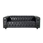 Divano a 3 posti moderno nero in similpelle trapuntato con bottoni e gambe in legno, 83,5 pollici