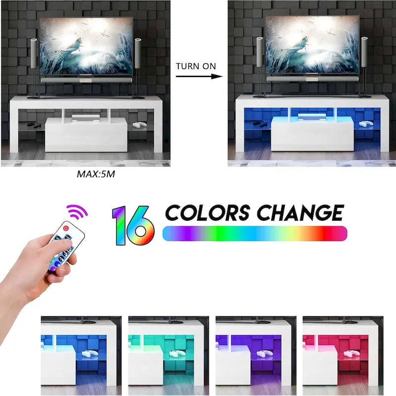 51.18 TV Stand with Flip Door & Glass Shelf for 55 TVs