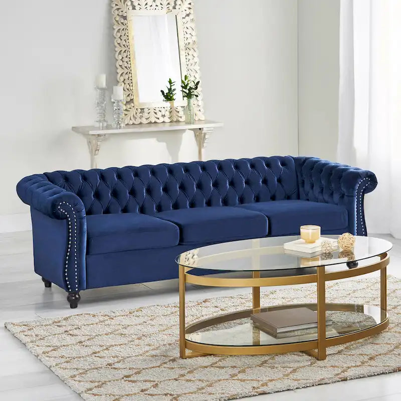 Divano Chesterfield a 3 posti da 84,75" con bottoni, borchie e piedini