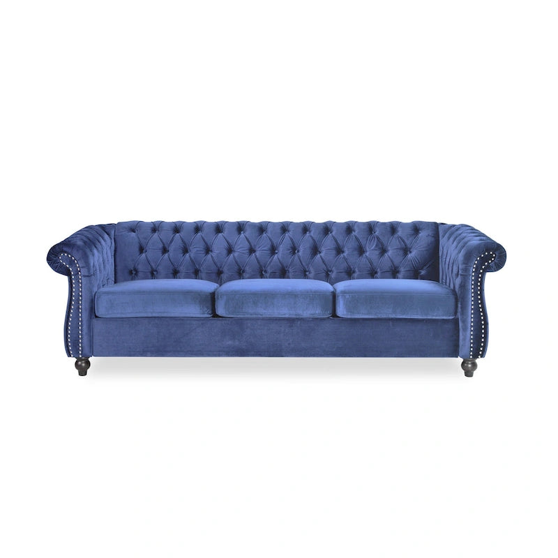 Divano Chesterfield a 3 posti da 84,75" con bottoni, borchie e piedini
