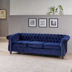 Divano Chesterfield a 3 posti da 84,75" con bottoni, borchie e piedini