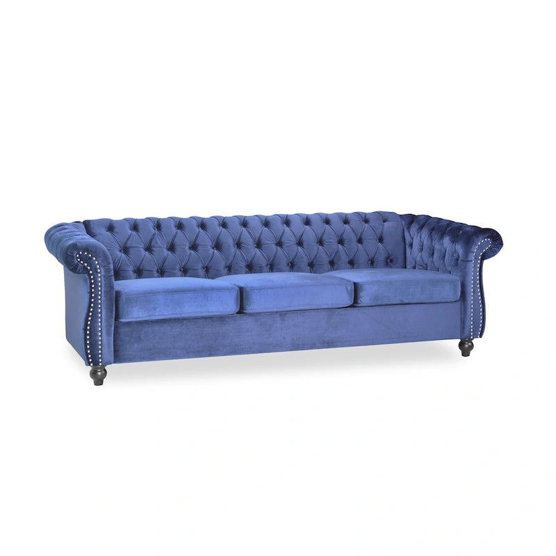 Divano Chesterfield a 3 posti da 84,75" con bottoni, borchie e piedini