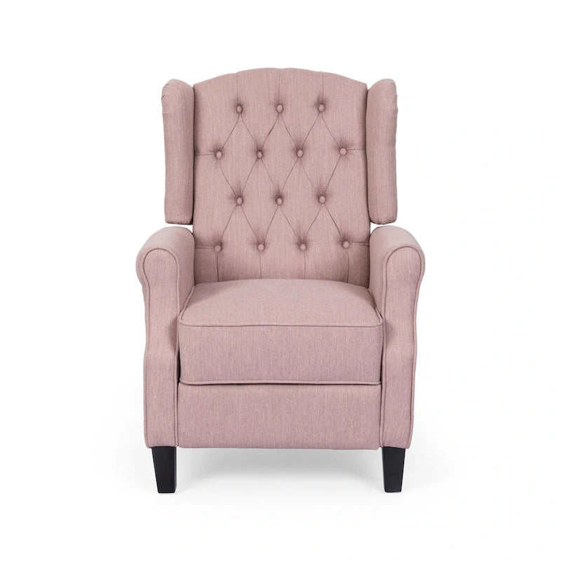 Poltrona reclinabile moderna Wingback Push-Back con poggiapiedi, capitonné, gambe in betulla