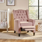 Poltrona reclinabile moderna Wingback Push-Back con poggiapiedi, capitonné, gambe in betulla
