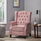 Poltrona reclinabile moderna Wingback Push-Back con poggiapiedi, capitonné, gambe in betulla