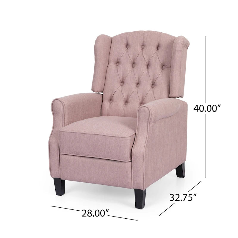 Poltrona reclinabile moderna Wingback Push-Back con poggiapiedi, capitonné, gambe in betulla