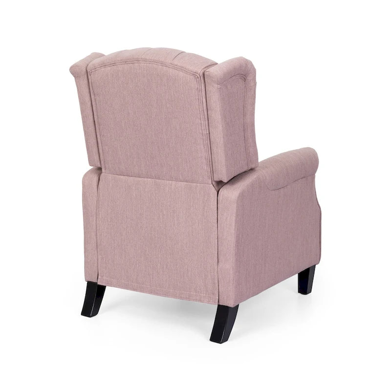 Poltrona reclinabile moderna Wingback Push-Back con poggiapiedi, capitonné, gambe in betulla