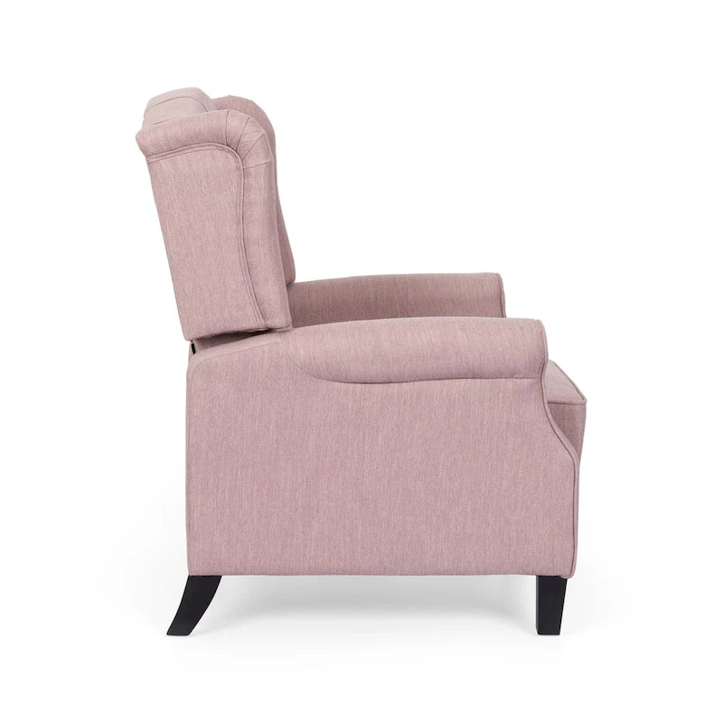 Poltrona reclinabile moderna Wingback Push-Back con poggiapiedi, capitonné, gambe in betulla