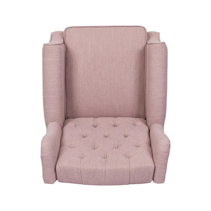 Poltrona reclinabile moderna Wingback Push-Back con poggiapiedi, capitonné, gambe in betulla