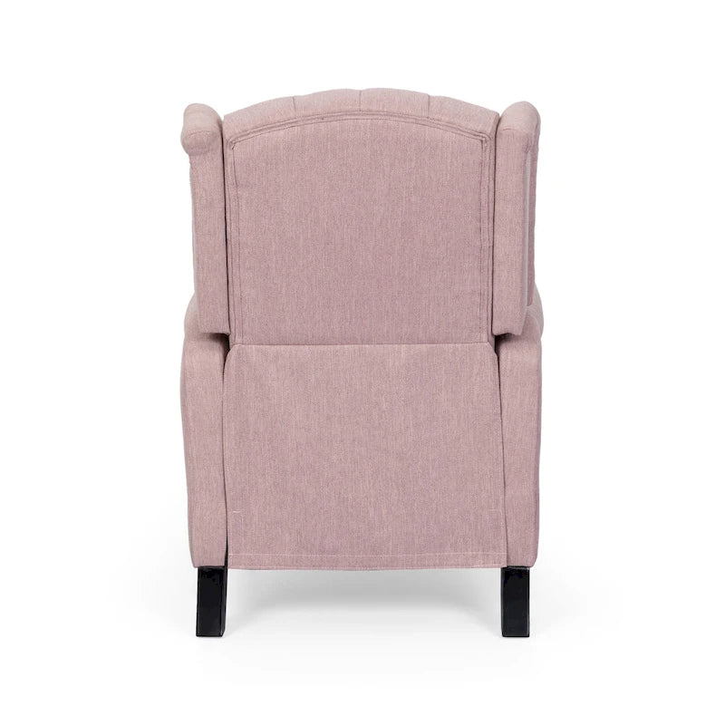 Poltrona reclinabile moderna Wingback Push-Back con poggiapiedi, capitonné, gambe in betulla