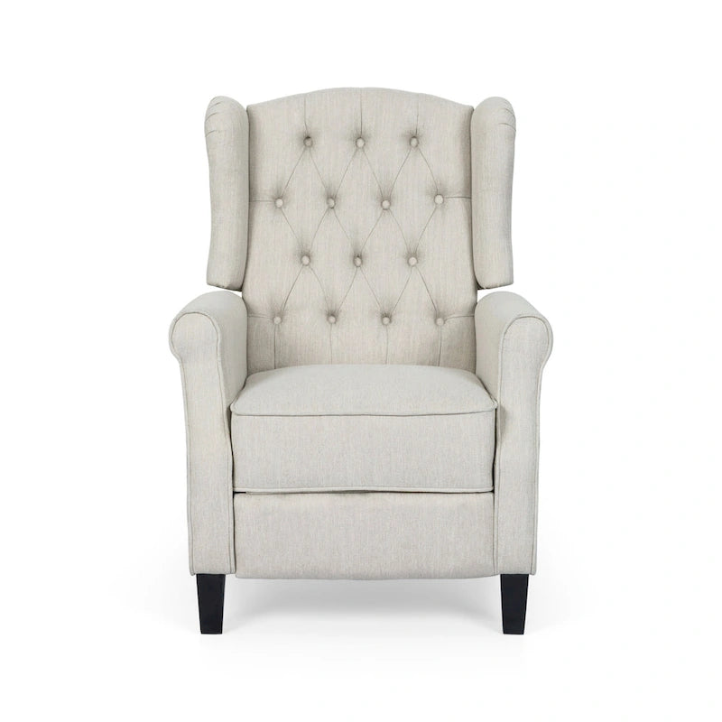 Poltrona reclinabile moderna Wingback Push-Back con poggiapiedi, capitonné, gambe in betulla