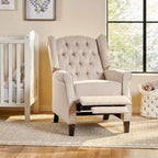 Poltrona reclinabile moderna Wingback Push-Back con poggiapiedi, capitonné, gambe in betulla