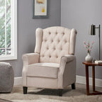 Poltrona reclinabile moderna Wingback Push-Back con poggiapiedi, capitonné, gambe in betulla