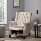 Poltrona reclinabile moderna Wingback Push-Back con poggiapiedi, capitonné, gambe in betulla