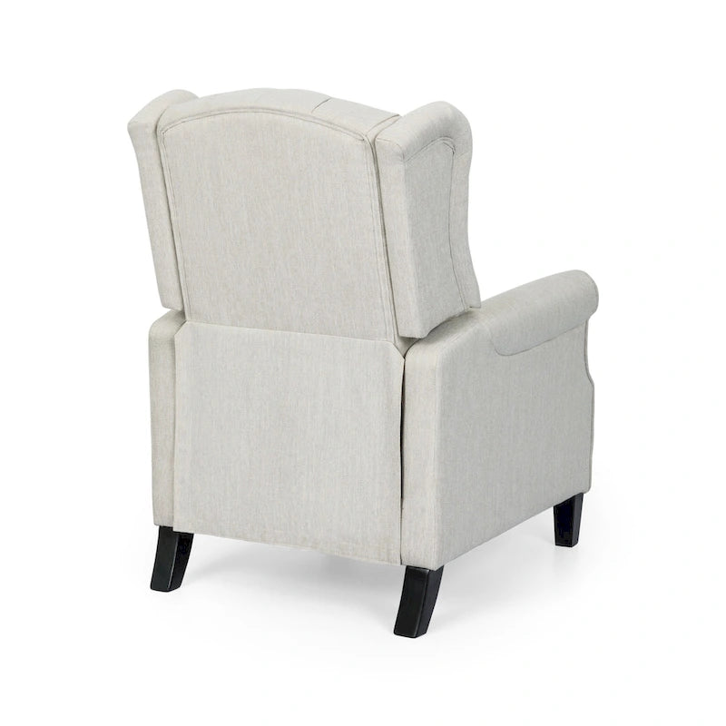 Poltrona reclinabile moderna Wingback Push-Back con poggiapiedi, capitonné, gambe in betulla