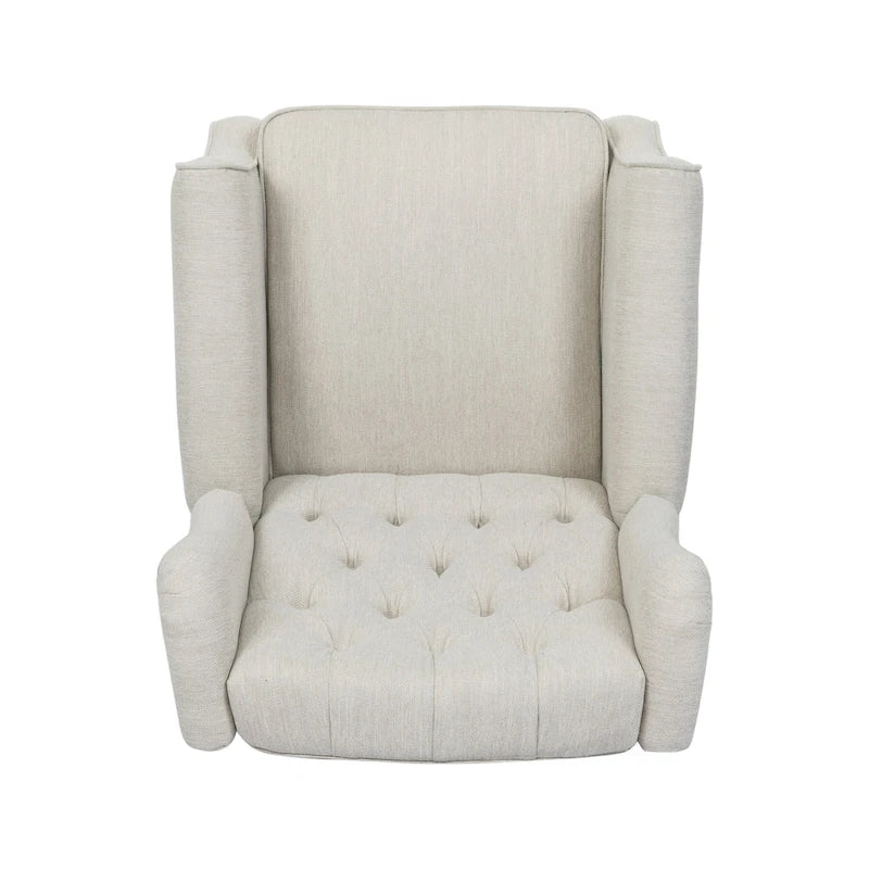 Poltrona reclinabile moderna Wingback Push-Back con poggiapiedi, capitonné, gambe in betulla
