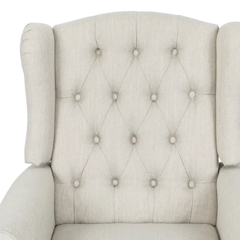 Poltrona reclinabile moderna Wingback Push-Back con poggiapiedi, capitonné, gambe in betulla