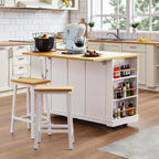 Large Drop-Leaf Kitchen Island Cart with Storage Drawers and Built-In Power Outlets Black