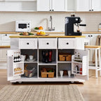 Large Drop-Leaf Kitchen Island Cart with Storage Drawers and Built-In Power Outlets Black