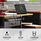 Large Drop-Leaf Kitchen Island Cart with Storage Drawers and Built-In Power Outlets Black