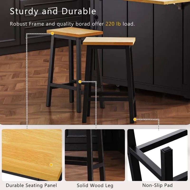 Large Drop-Leaf Kitchen Island Cart with Storage Drawers and Built-In Power Outlets Black