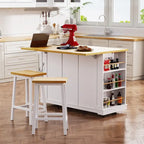 Large Drop-Leaf Kitchen Island Cart with Storage Drawers and Built-In Power Outlets Black