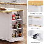 Large Drop-Leaf Kitchen Island Cart with Storage Drawers and Built-In Power Outlets Black