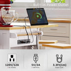 Large Drop-Leaf Kitchen Island Cart with Storage Drawers and Built-In Power Outlets Black