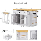 Large Drop-Leaf Kitchen Island Cart with Storage Drawers and Built-In Power Outlets Black