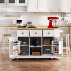 Large Drop-Leaf Kitchen Island Cart with Storage Drawers and Built-In Power Outlets Black