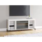  Brollevi White 60 TV Stand with Electric Fireplace for TVs up to 69