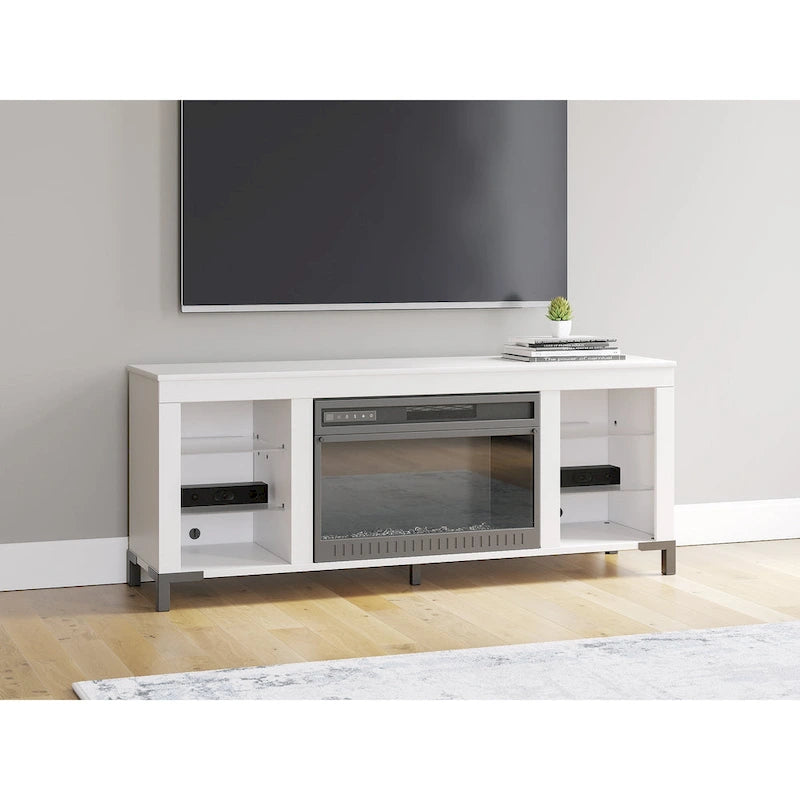  Brollevi White 60 TV Stand with Electric Fireplace for TVs up to 69