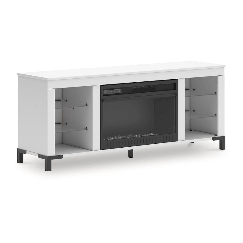 White 60" TV Stand with Electric Fireplace for TVs up to 69"