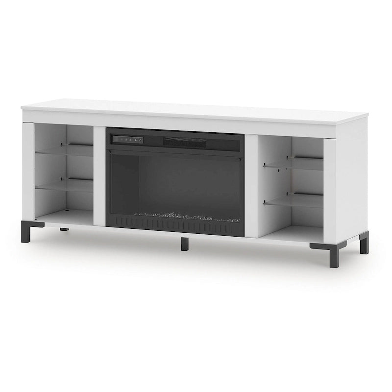 White 60" TV Stand with Electric Fireplace for TVs up to 69"