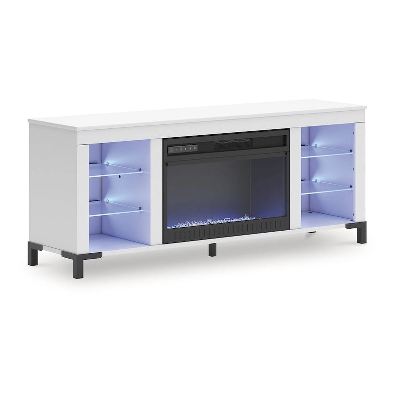 White 60" TV Stand with Electric Fireplace for TVs up to 69"
