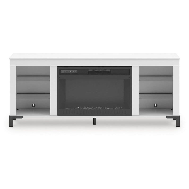 White 60" TV Stand with Electric Fireplace for TVs up to 69"