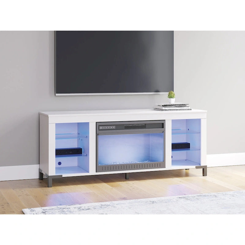 White 60" TV Stand with Electric Fireplace for TVs up to 69"