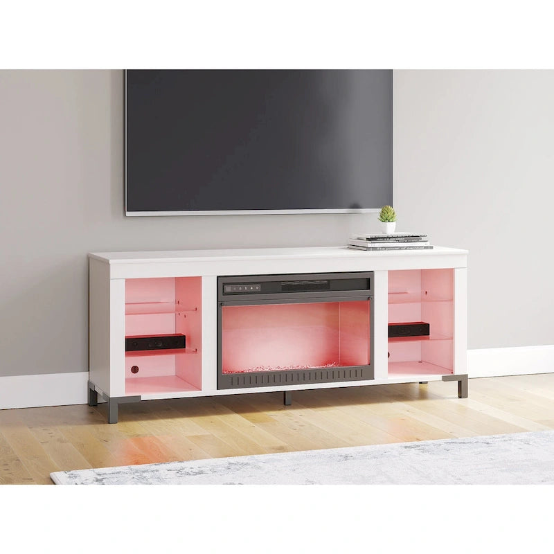 White 60" TV Stand with Electric Fireplace for TVs up to 69"
