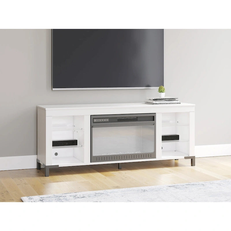 White 60" TV Stand with Electric Fireplace for TVs up to 69"