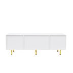 White Fluted TV Stand with Two Drawers and Gold Metal Legs