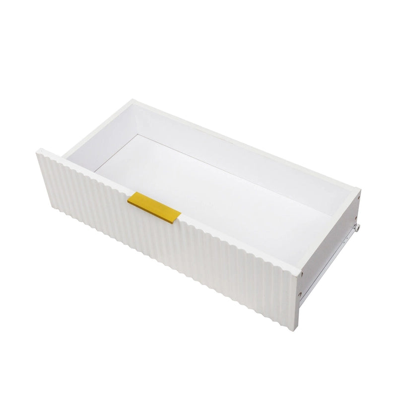 White Fluted TV Stand with Two Drawers and Gold Metal Legs