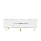 White Fluted TV Stand with Two Drawers and Gold Metal Legs