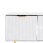 White Fluted TV Stand with Two Drawers and Gold Metal Legs
