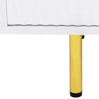 White Fluted TV Stand with Two Drawers and Gold Metal Legs