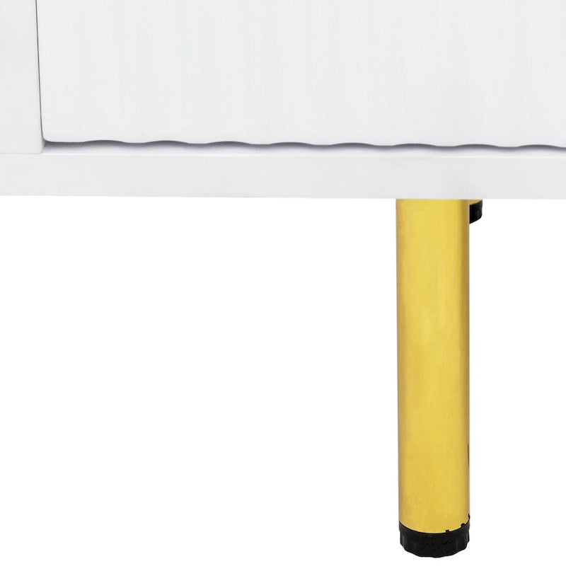 White Fluted TV Stand with Two Drawers and Gold Metal Legs