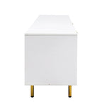 White Fluted TV Stand with Two Drawers and Gold Metal Legs