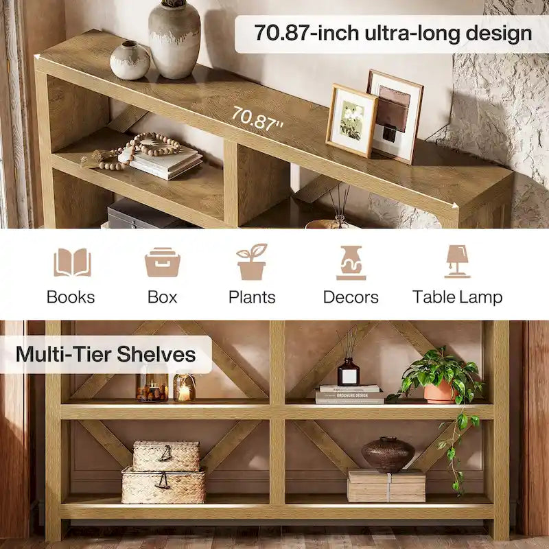 71 Long Console Table with 3 Tiers Storage, Industrial Sofa Table