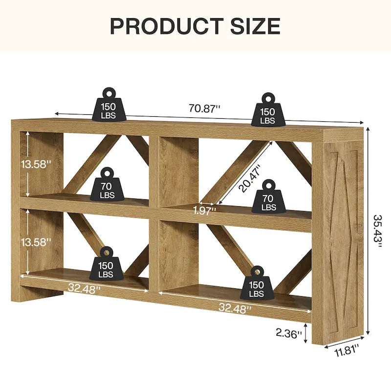 71 Long Console Table with 3 Tiers Storage, Industrial Sofa Table