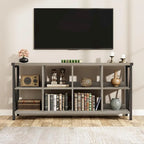 Industrial Grey Wood Console Table with 8 Cube Open Storage Shelves