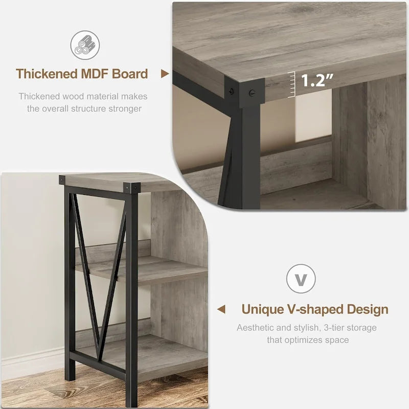 Industrial Grey Wood Console Table with 8 Cube Open Storage Shelves